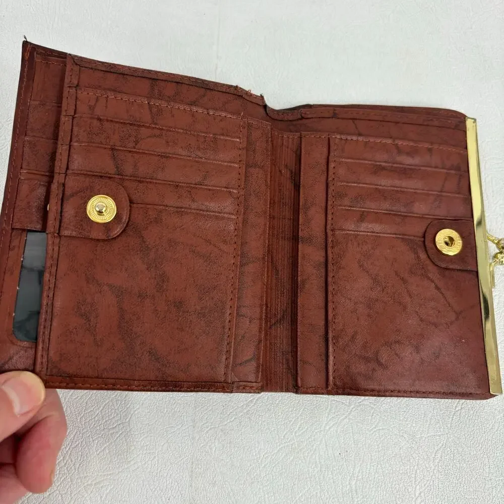 Buxton Leather Wallet Brown Top Grain Cowhide ID Credit‎ Card Kiss Lock Coin